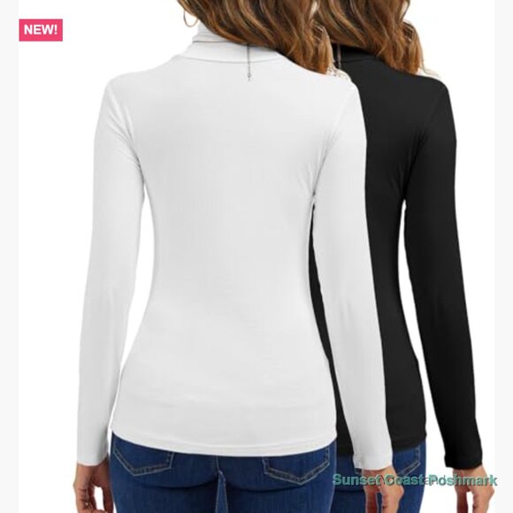 Slim Fit Long Sleeve Turtleneck Top Rayon Spandex Blend - Picture 3 of 7